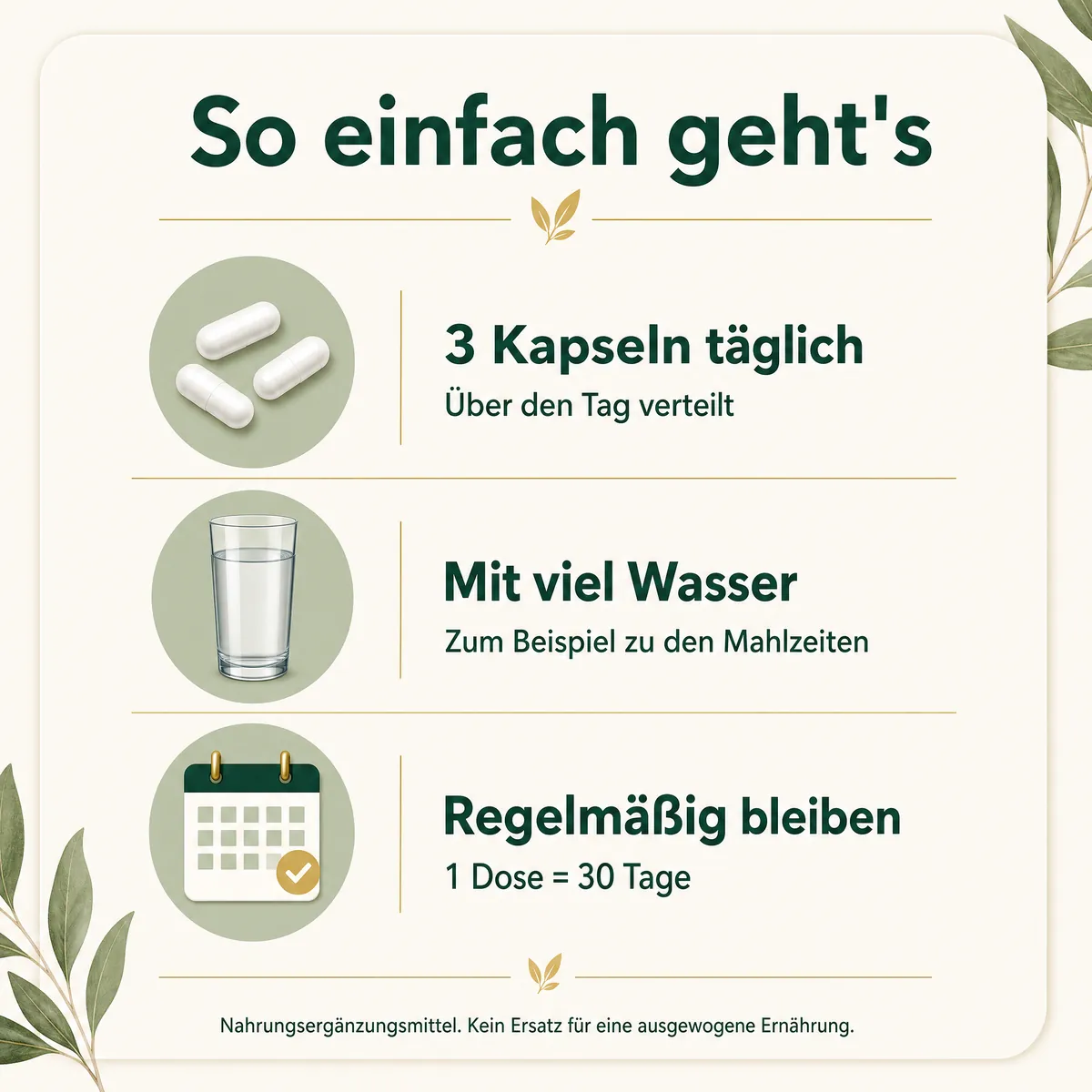 So einfach geht es: 3 Kapseln täglich mit viel Wasser